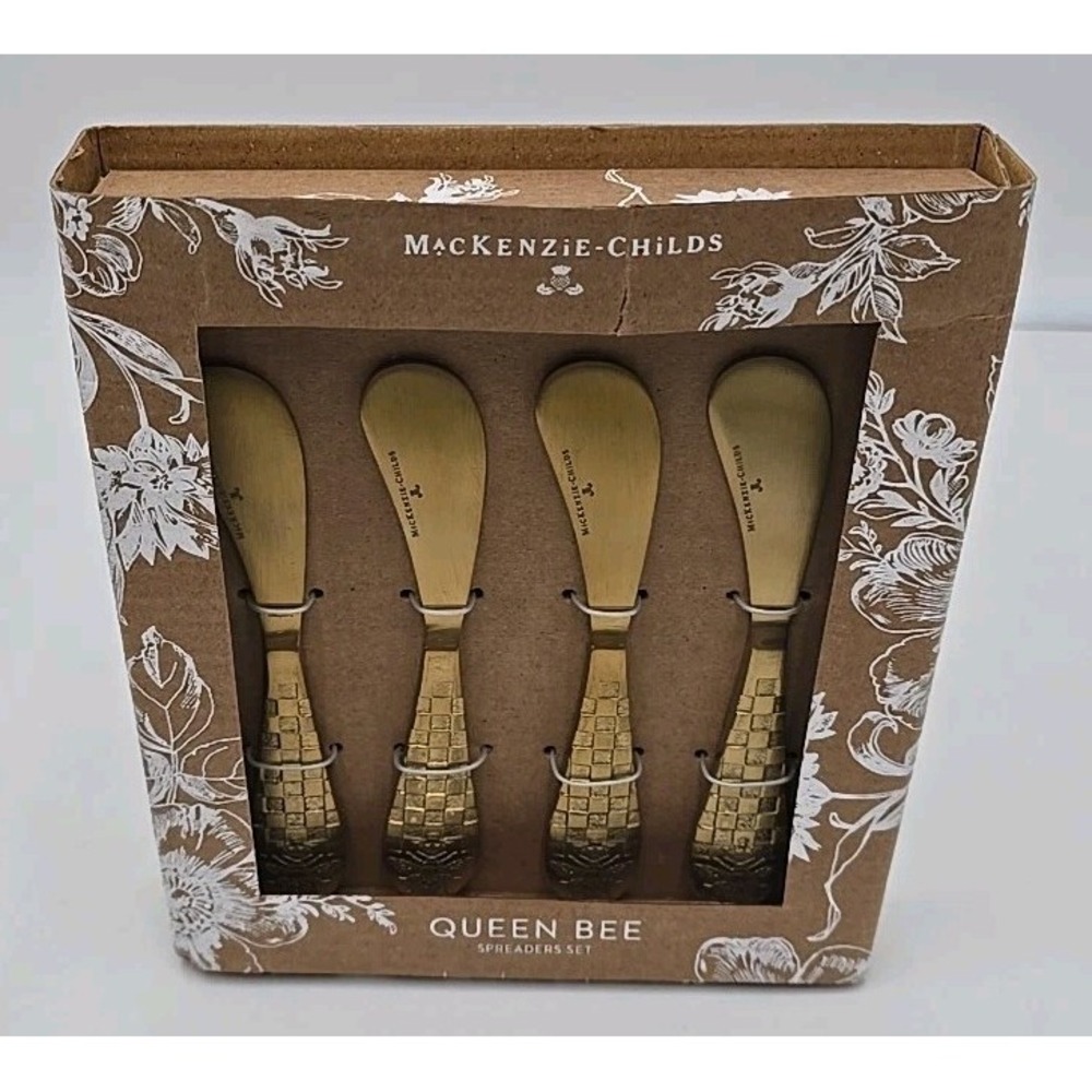 NIB Mackenzie-Childs Queen Bee Cheese Knife Set Brass